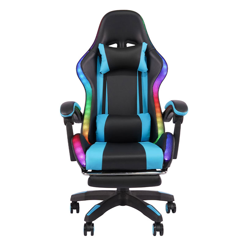 Blue Professional Swivel Recling RGB Gamer Adjustable Armrest Led Gaming Chair With Footrest(Y-2442)