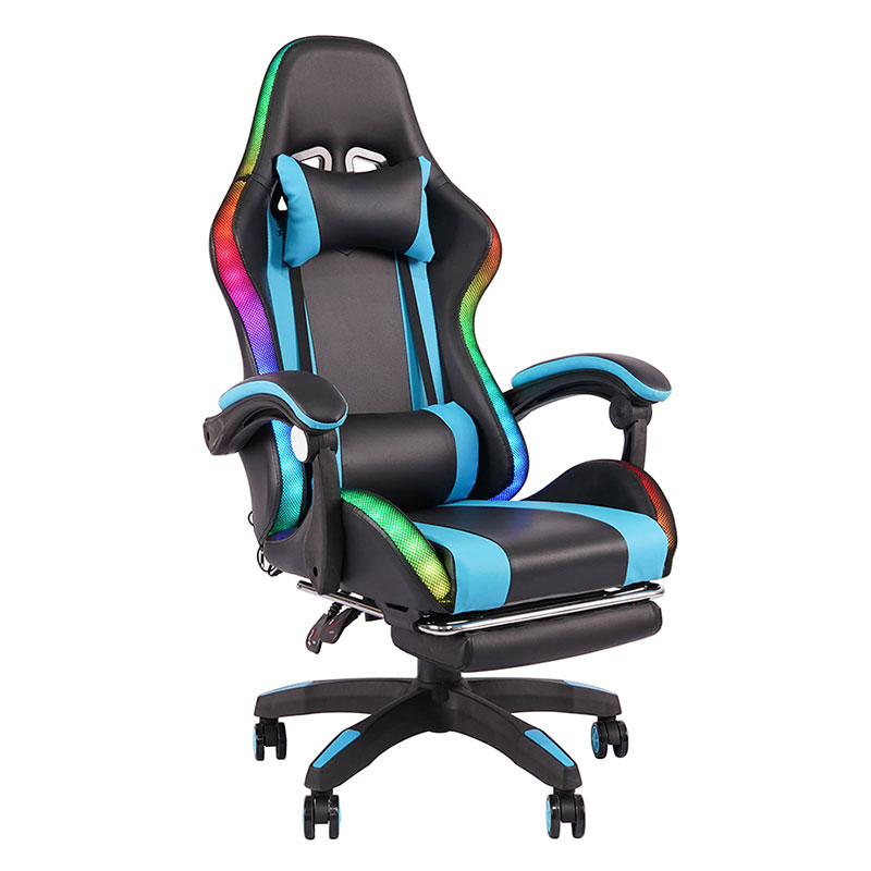 Blue Professional Swivel Recling RGB Gamer Adjustable Armrest Led Gaming Chair With Footrest(Y-2442)