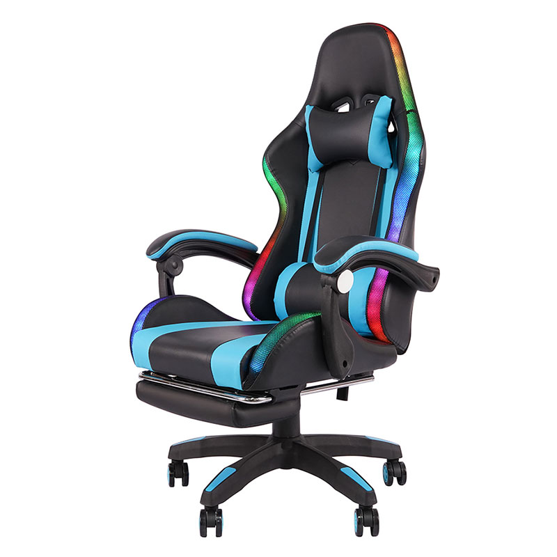 Blue Professional Swivel Recling RGB Gamer Adjustable Armrest Led Gaming Chair With Footrest(Y-2442)