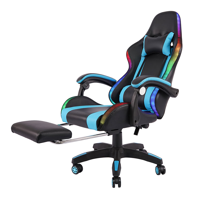 Blue Professional Swivel Recling RGB Gamer Adjustable Armrest Led Gaming Chair With Footrest(Y-2442)