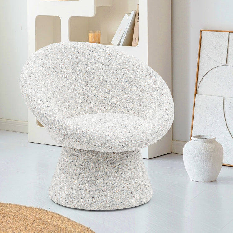Nordic White Fabric Lazy Round Shape Living Room Chair Single Seater Sofa Accent Lounge Chairs with Backrest(GY-645)