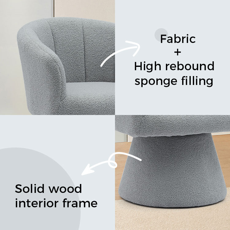 Grey Indoor Leisure Style Comfortable Thicken Seat Cushion Swivel Hotel Accent Chaise Lounge Chair Armchair for Living Room(GY-646)