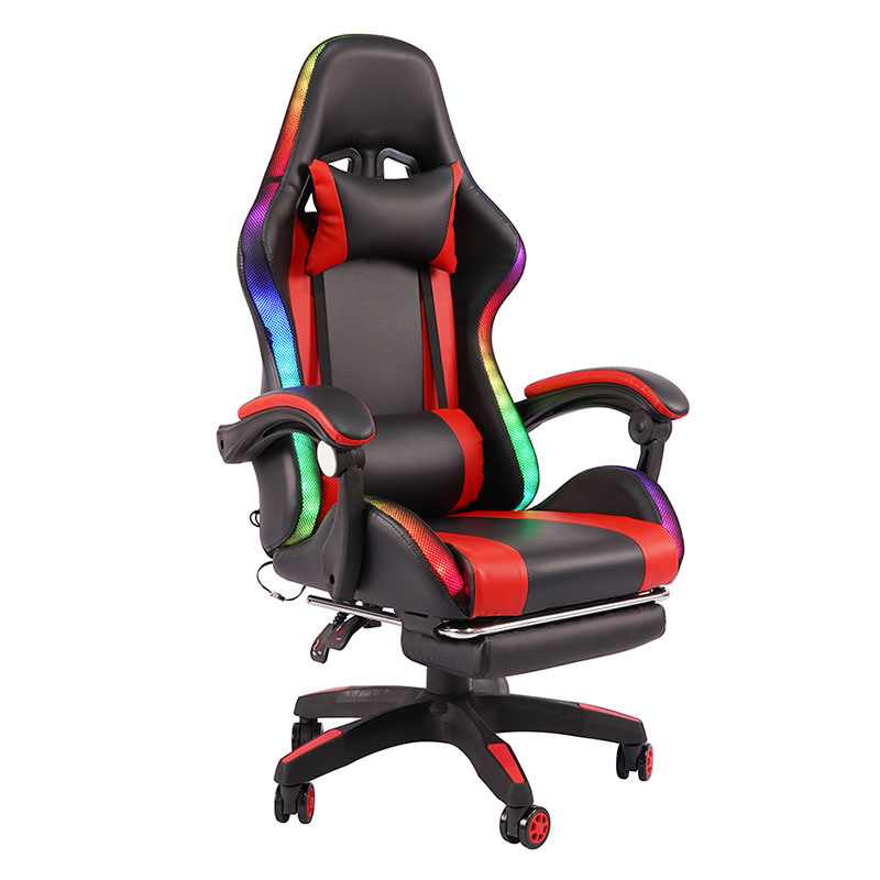 Red Professional Swivel Recling RGB Gamer Adjustable Armrest Led Gaming Chair With Footrest(Y-2442)