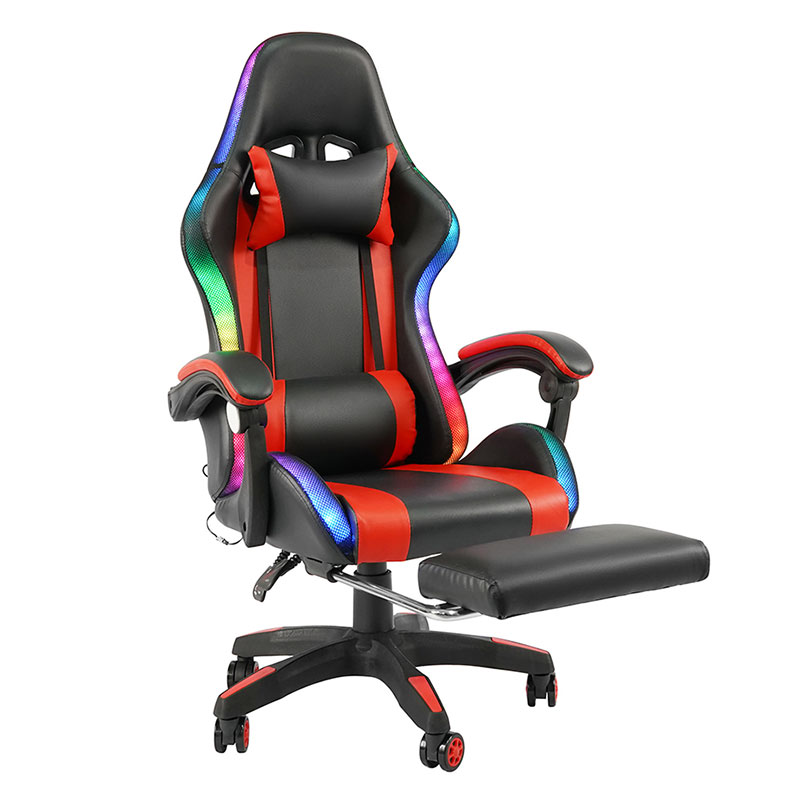 Red Professional Swivel Recling RGB Gamer Adjustable Armrest Led Gaming Chair With Footrest(Y-2442)