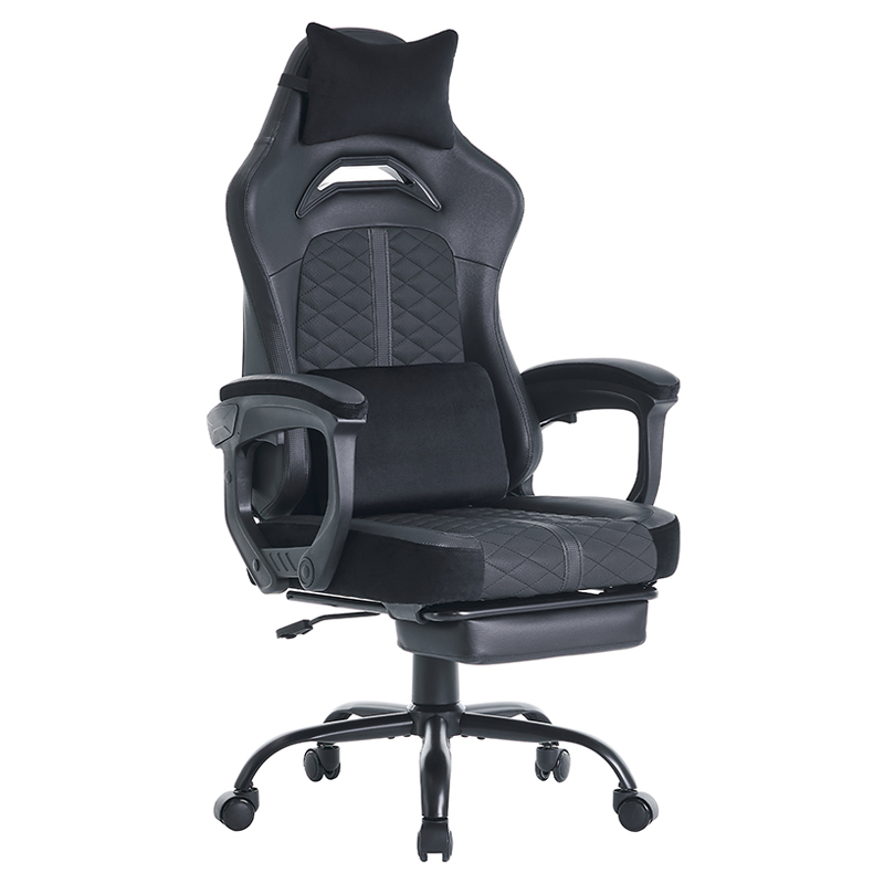Black Adjustable Leather Ergonomic Computer Chaise Gaming Reclining Lumbar Support Gaming Chair with Footrest(T-7138)