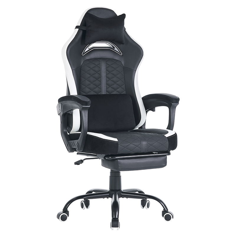 Modern Leather Seat Cushion Black&White Revolving Home Computer Gaming Chair E-sport Gaming Chairs with Linkage Armrests(T-7138)