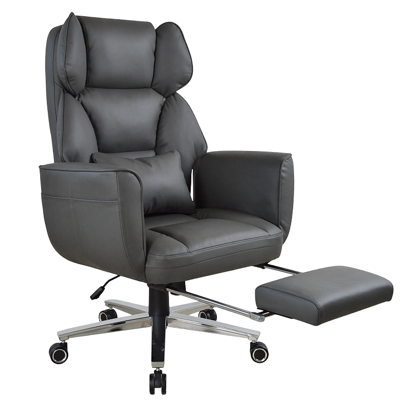 High Back Ergonomic Black Leather Outward Flipped Pad Armrest Boss Office Chair With Footrest (M-6151)