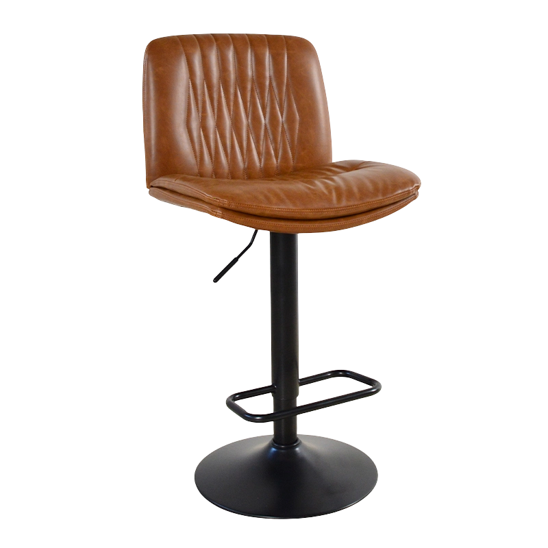 Brown PU Seat Mid Back Black Metal Base Swivel Bar Stool Chair (X-5145)