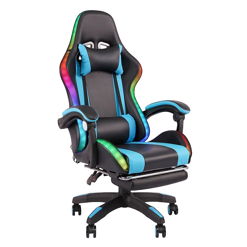Blue Professional Swivel Recling RGB Gamer Adjustable Armrest Led Gaming Chair With Footrest(Y-2442)