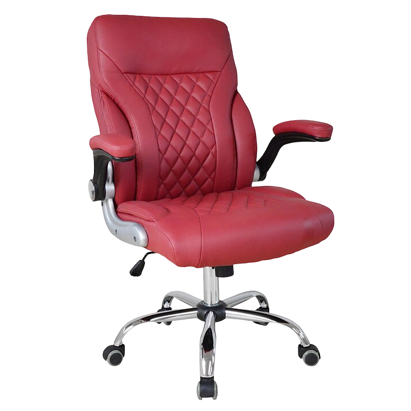 Burgundy Swivel Simple Leather Painting Adjuatable Armrest Mid-Back Salon Chairs (GY-2134)