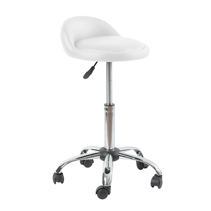 White PU Low Back Round Seat Swivel Lift Bar Stool with Wheels(GY-1021A)